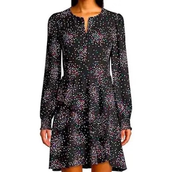 Nwot Kate Spade Black Multicolor Confetti Dot Ruffle Dress